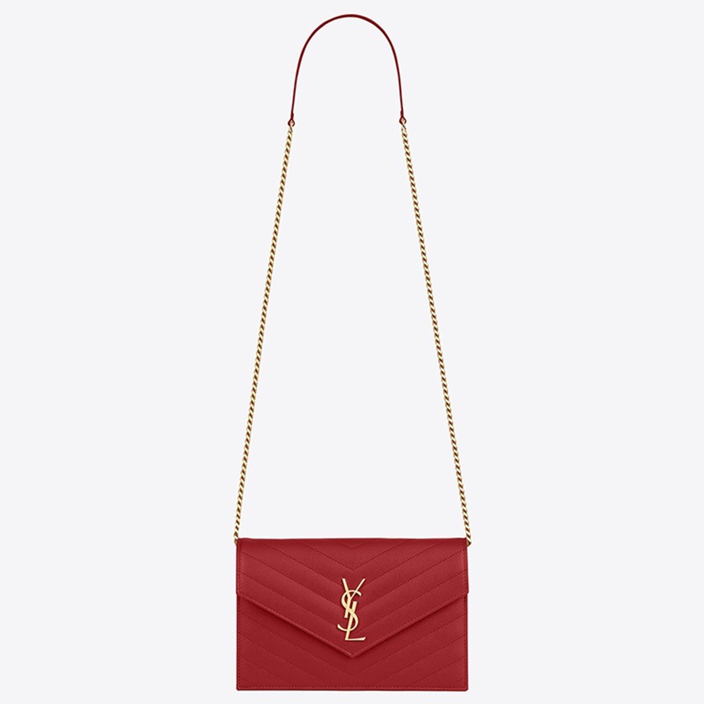 Saint Laurent WOC Envelope Chain Wallet In Red Leather
