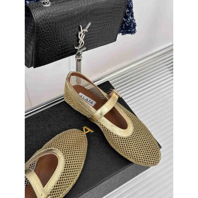 Alaia Ballet Flats in Gold Mesh with Metallic Leather