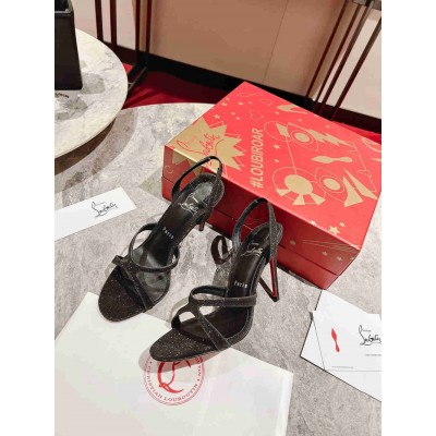 Christian Louboutin Emilie 100MM Sandals In Black Glittered Leather