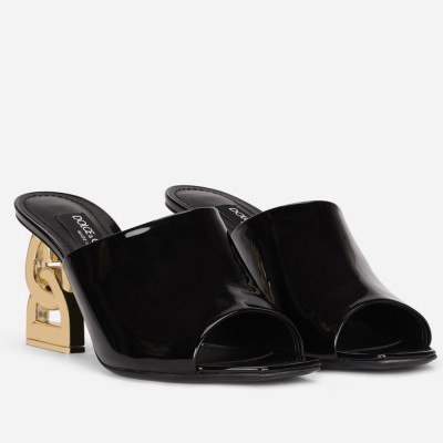 Dolce & Gabbana Black Patent Mules with DG Pop Heel