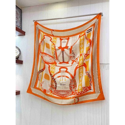 Hermes Orange Fantaisie d'Etriers Shawl 140