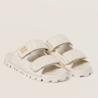 Miu Miu Slide Sandals in White Matelasse Nappa Leather