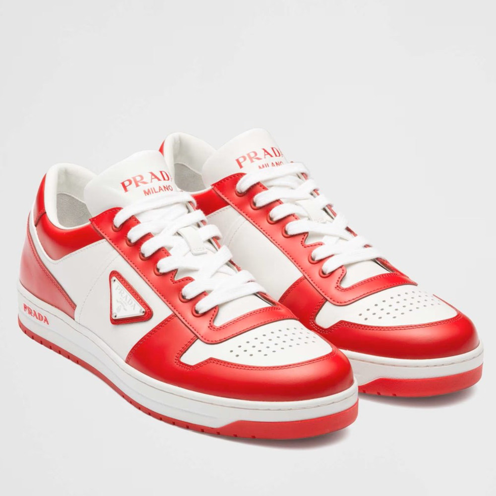 Prada Downtown Sneakers in White and Red Leather