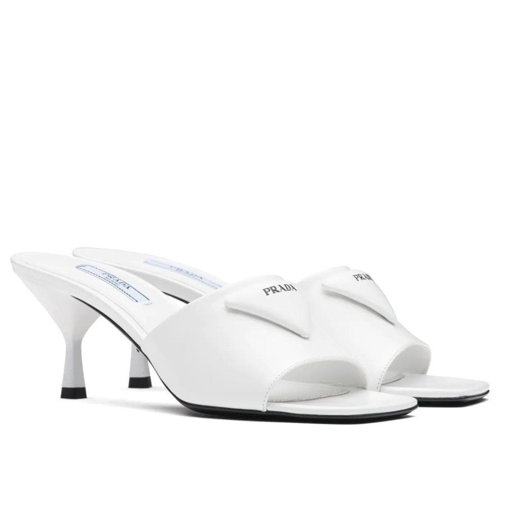 Prada Heeled Slide Sandals 65mm In White Leather