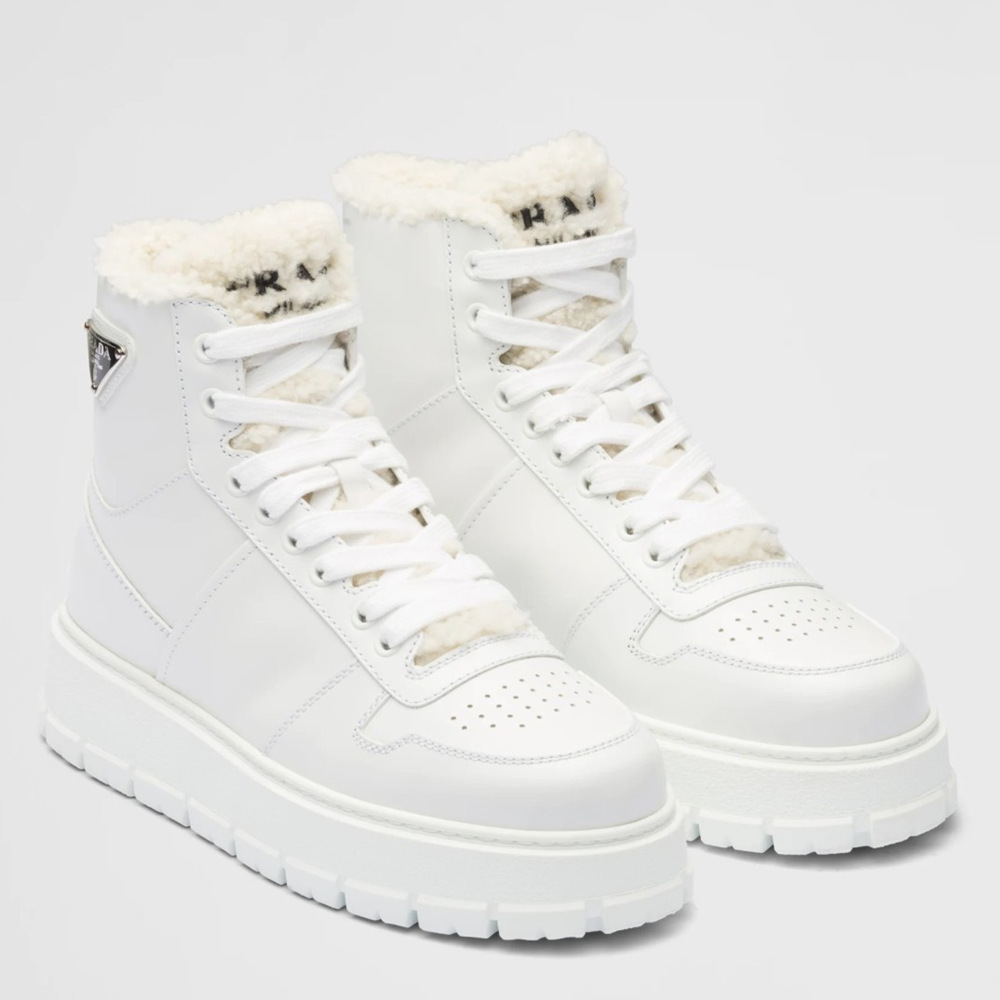 Prada High-top Sneakers in Leather and Shearling