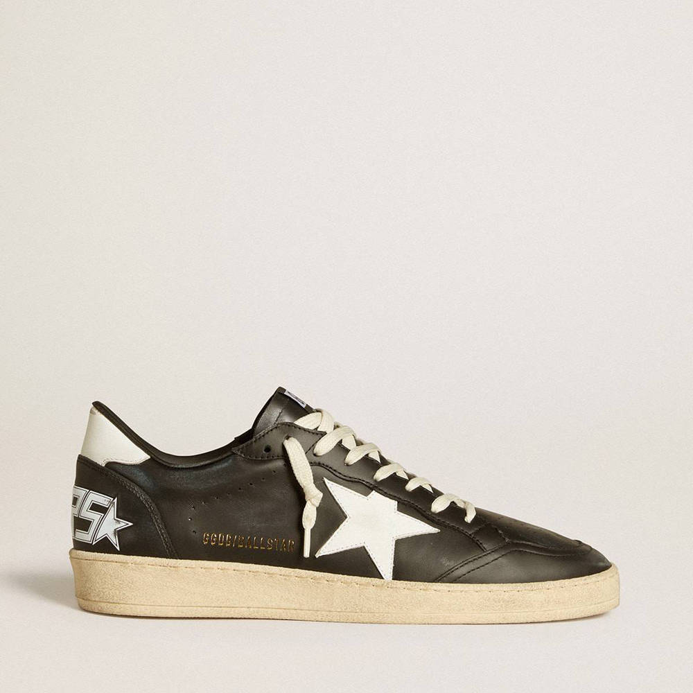 Golden Goose Ball Star Sneakers In Black Nappa With White Leather Star And Heel Tab