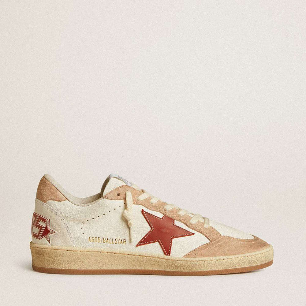 Golden Goose Ball Star Sneakers In Nappa Leather With Red Star And Pink Suede Inserts