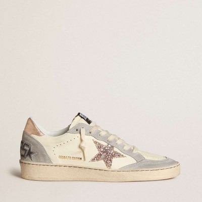 Golden Goose Ball Star Sneakers In Nappa With Glitter Star And Metallic Heel Tab