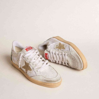 Golden Goose Ball Star LTD Sneakers In White Crackle Leather And Mesh With Suede Star