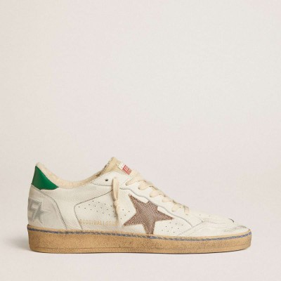 Golden Goose Ball Star LTD Sneakers With Sand Mesh Star And Green Leather Heel Tab