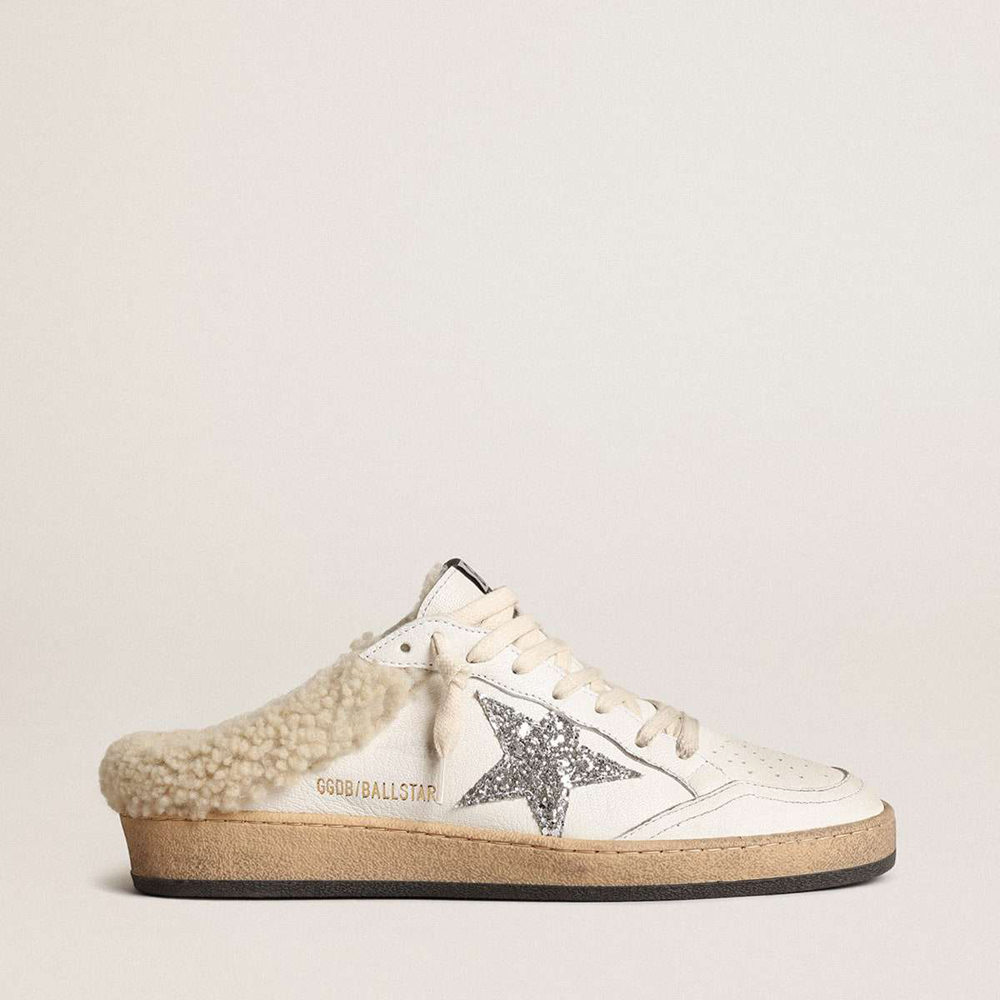 Golden Goose Ball Star Sneakers Sabots With Glitter Star And Shearling Lining