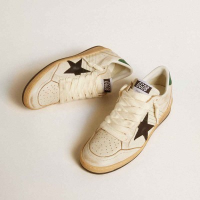 Golden Goose Ball Star Sneakers With Black Leather Star And Green Leather Heel Tab