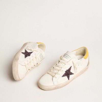Golden Goose Bio-based Super-Star Sneakers With Red Glitter Star And Leather Heel Tab