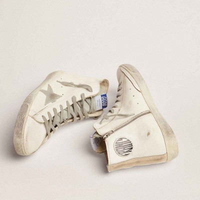 Golden Goose Francy Sneakers In Leather With Silver Suede Star