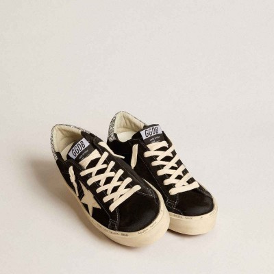 Golden Goose Hi Star Sneakers In Black Leather With Silver Glitter Heel Tab