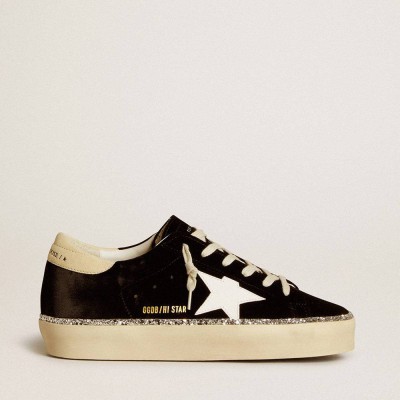 Golden Goose Hi Star Sneakers In Black Velvet With White Leather Star And Suede Heel Tab