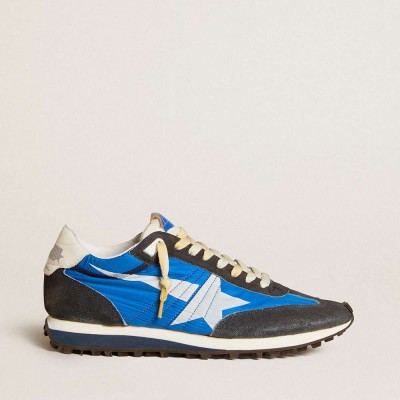 Golden Goose Marathon Shoes With Blue Nylon Upper And White Star