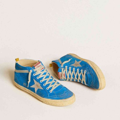Golden Goose Mid Star Sneakers In Suede With Metallic Leather Star And Leather Heel Tab