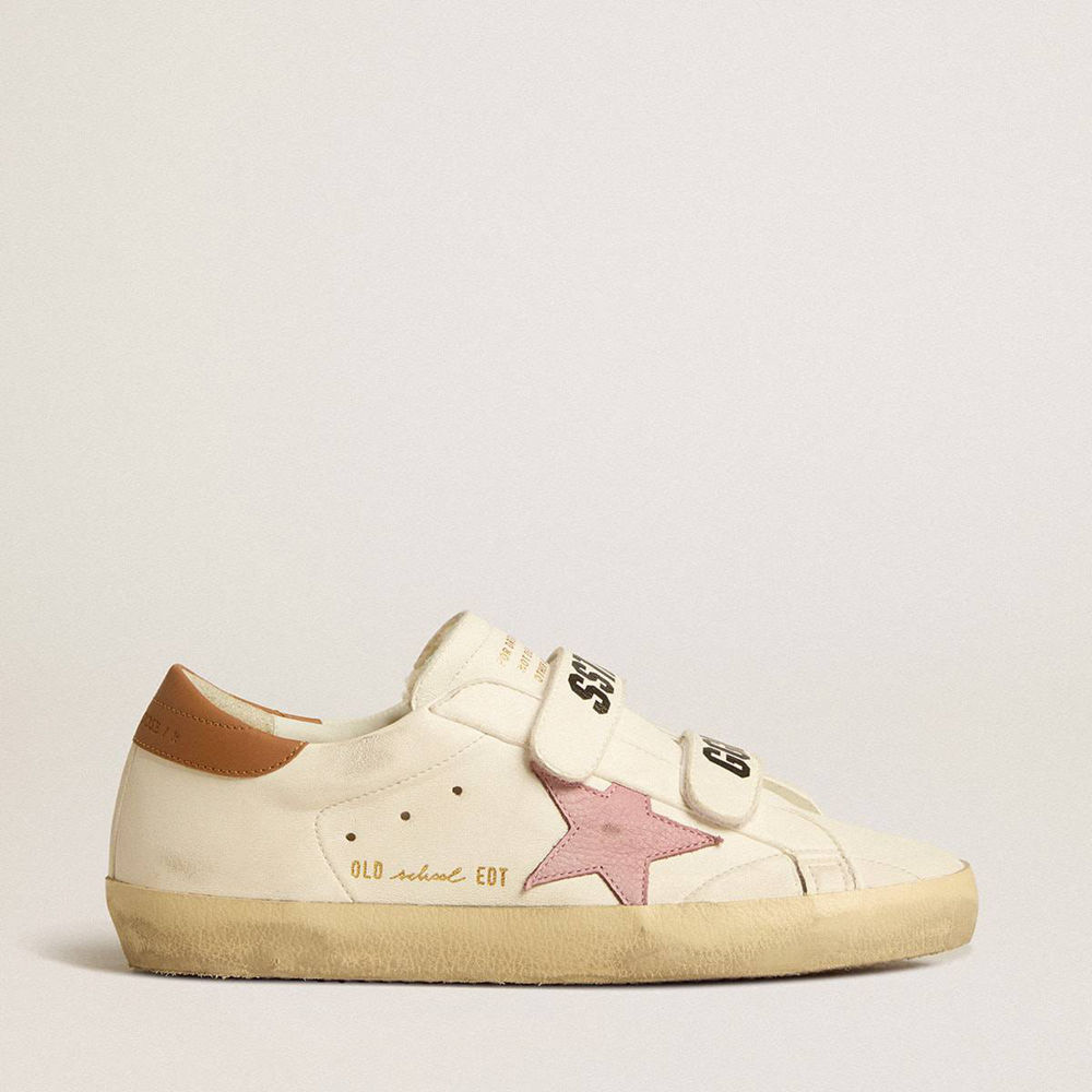 Golden Goose Old School Sneakers In Nappa Leather With Pink Leather Star And Beige Shearling Lining