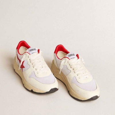Golden Goose Running Sole LTD Shoes In White Nappa And Nylon With A Red Leather Star