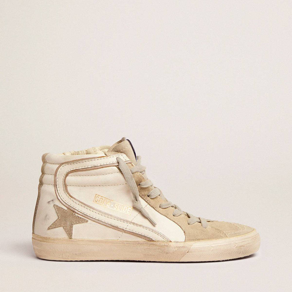 Golden Goose Slide Sneakers With Ice-gray Suede Star And White Flash