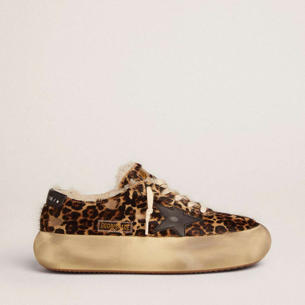 Golden Goose Space-Star Sneakers Shoes In Animal-print Pony Skin With Shearling Lining