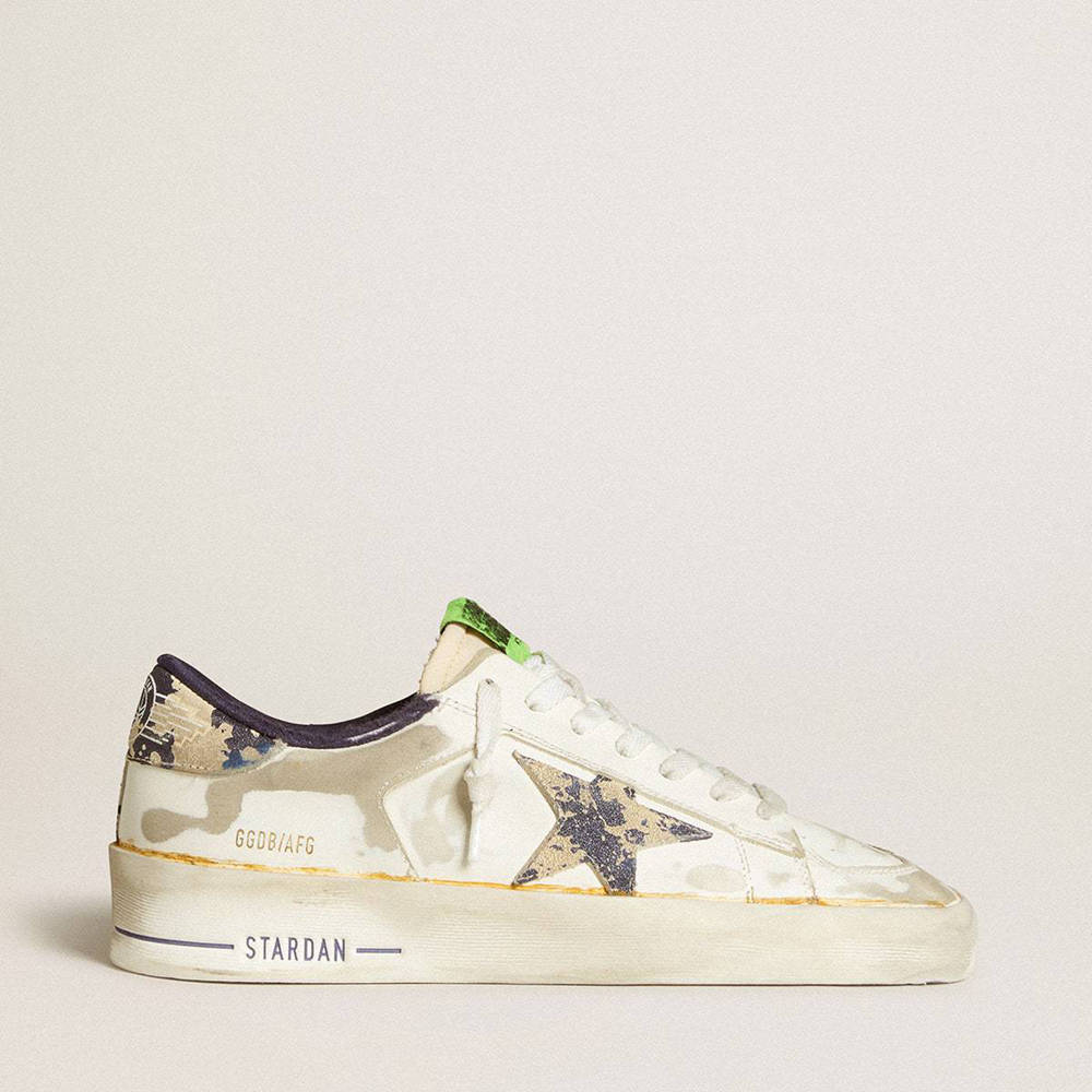 Golden Goose Stardan Sneakers LAB In White Leather With A Camouflage Star And Heel Tab