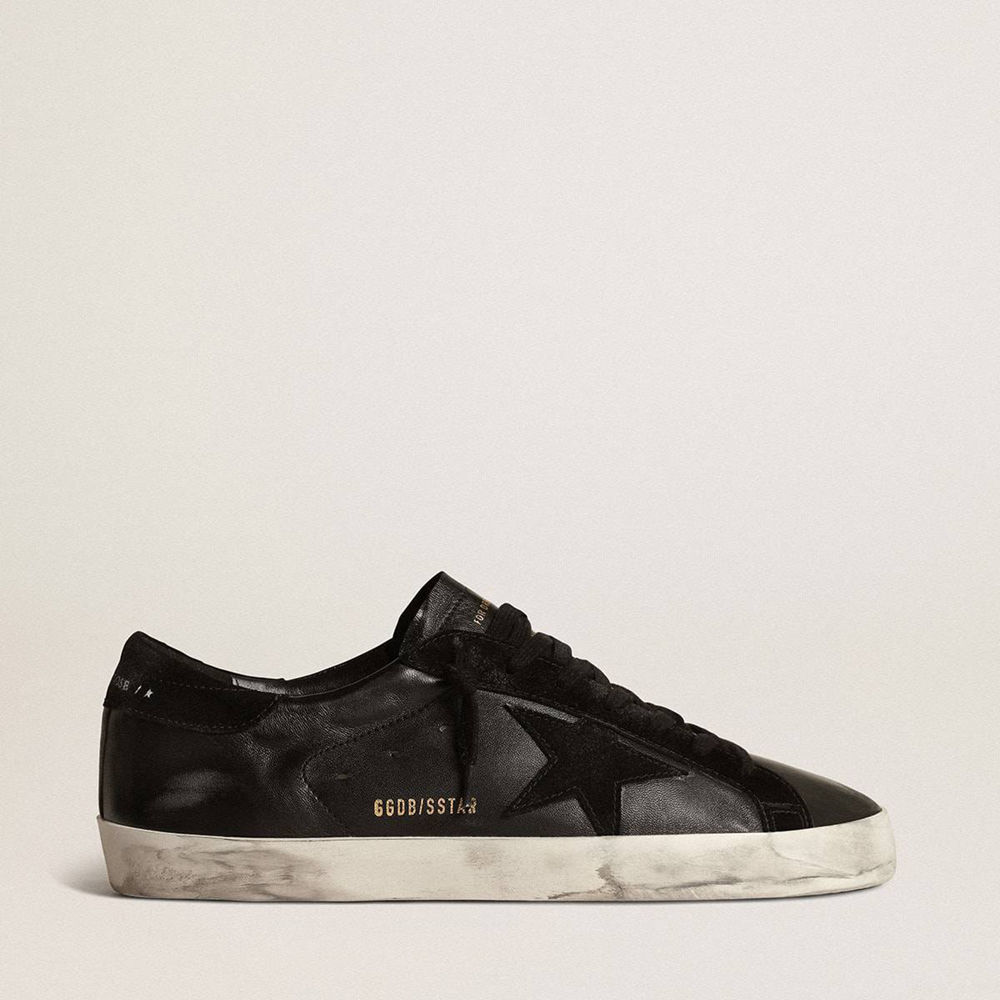 Golden Goose Super-Star Sneakers In Black Nappa With Black Suede Star And Heel Tab