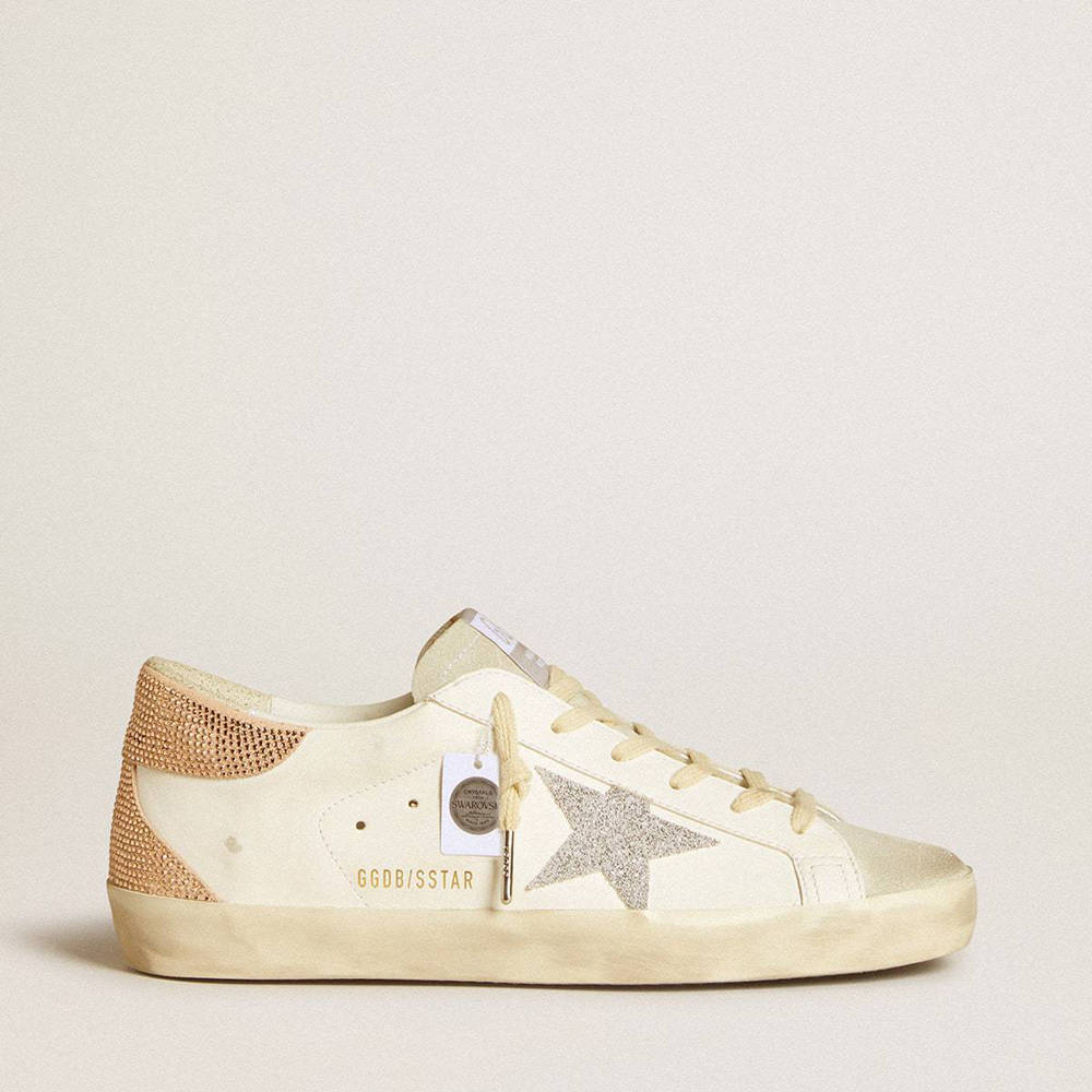 Golden Goose Super-Star Sneakers In Leather With Swarovski Crystal Star And Heel Tab