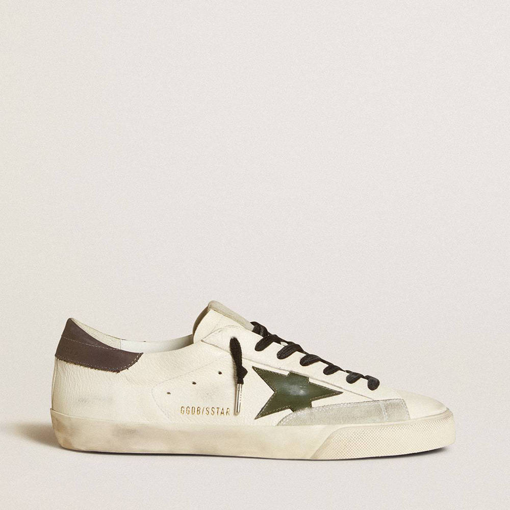 Golden Goose Super-Star Sneakers In Nappa With Green Leather Star And Gray Leather Heel Tab