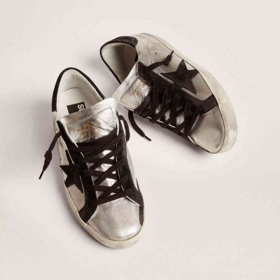 Golden Goose Super-Star Sneakers In Silver Leather With Contrasting Inserts