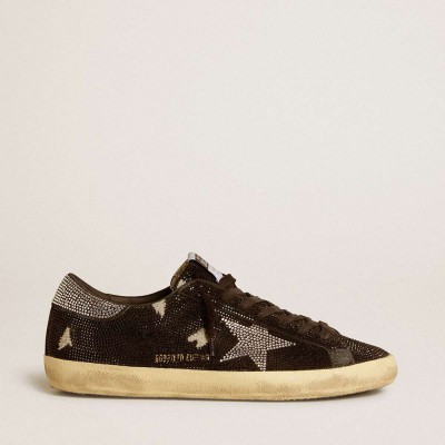 Golden Goose Super-Star Sneakers In Suede And Swarovski Crystals With Silver Star