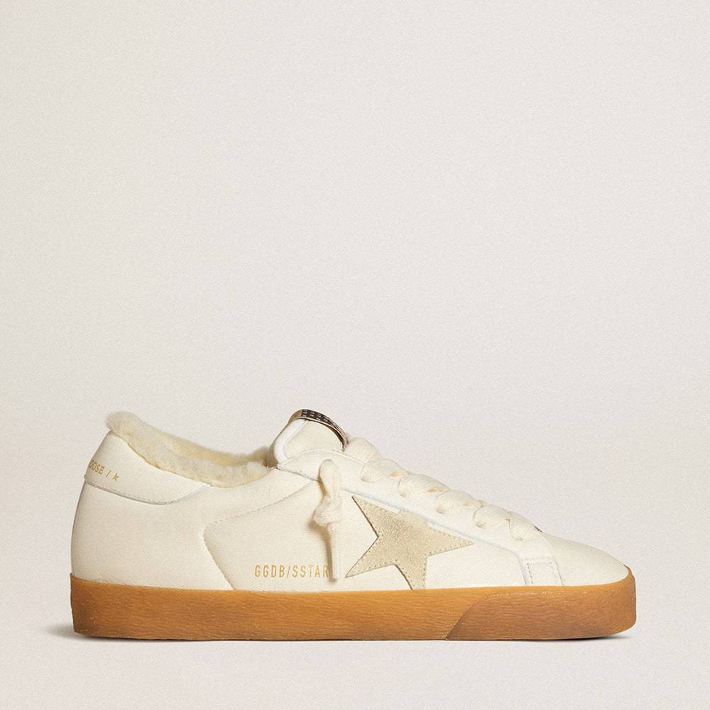 Golden Goose Super-Star Sneakers In White Nappa With Suede Star And Shearling Lining