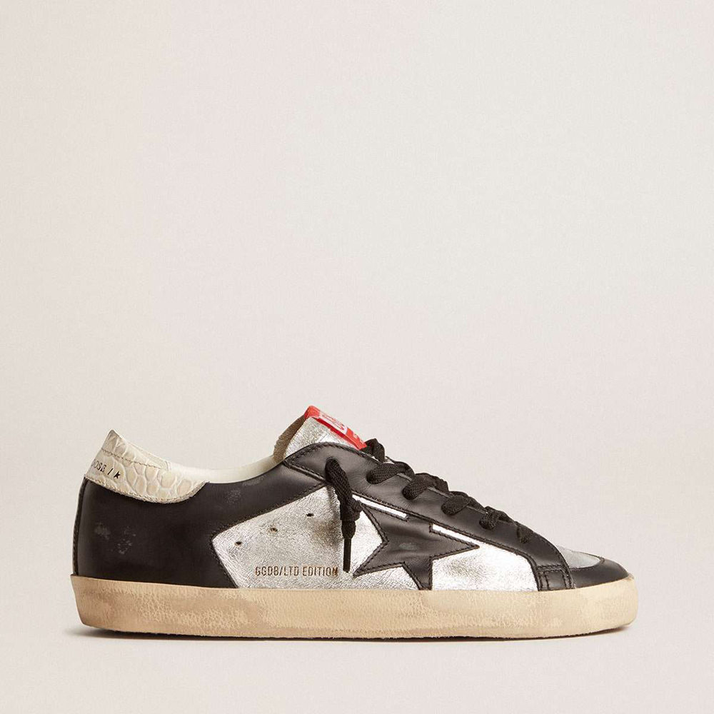 Golden Goose Super-Star LTD Sneakers In Metallic Leather With Black Leather Star And Inserts