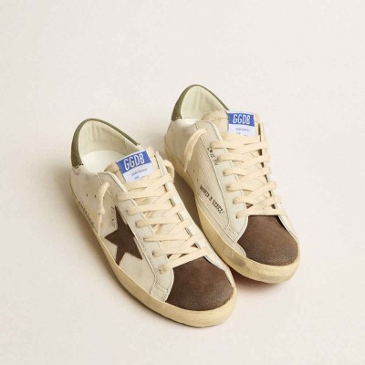 Golden Goose Super-Star LTD Sneakers In Nappa With Brown Suede Star And Green Heel Tab