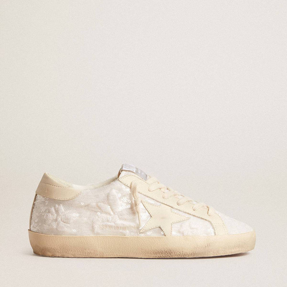 Golden Goose Super-Star LTD Sneakers In White Sequins With Leather Star And Embroidery