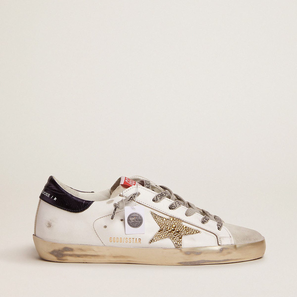 Golden Goose Super-Star LTD Sneakers With Blue Heel Tab And Swarovski Crystal Star