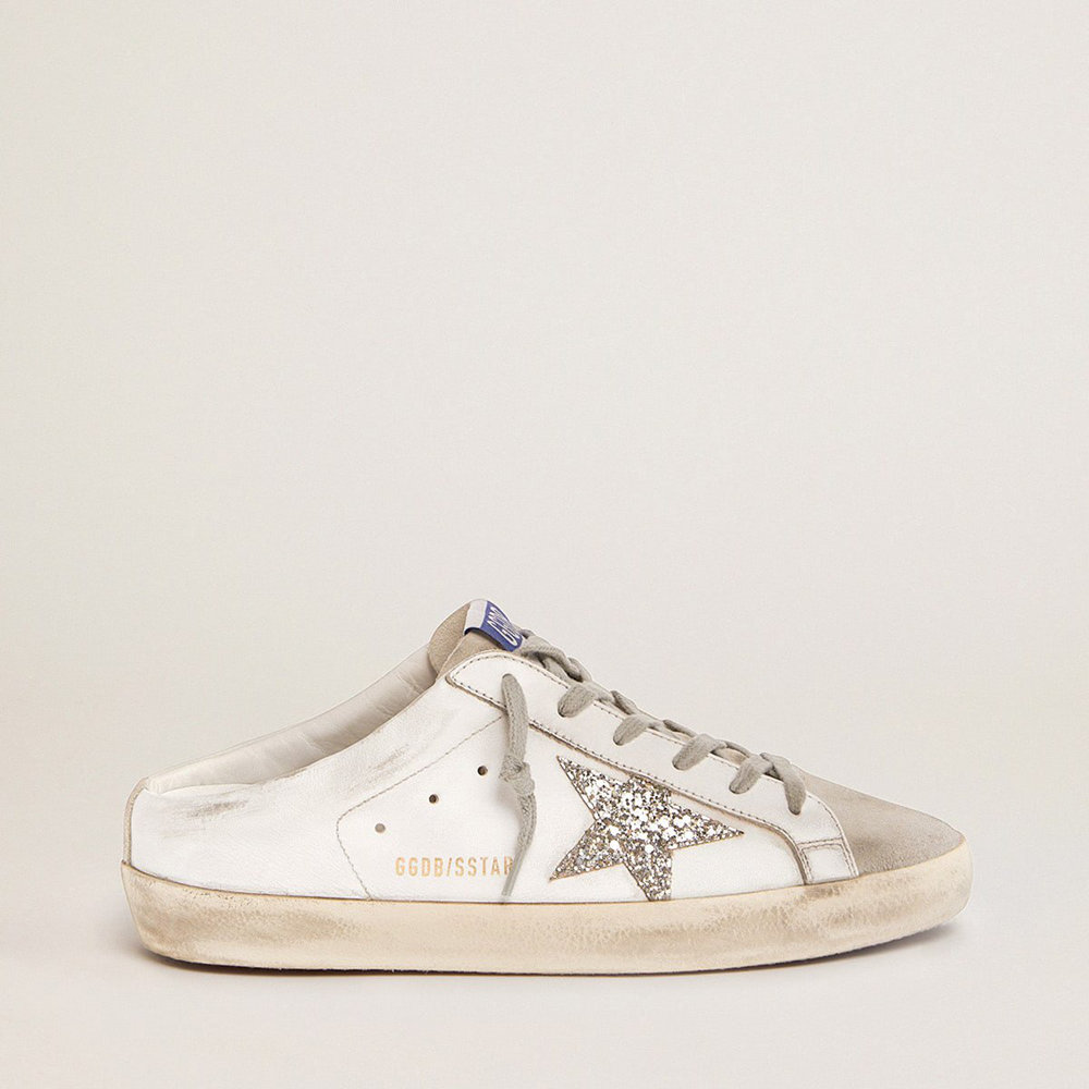 Golden Goose Super-Star Sneakers Sabot With A Platinum Glitter Star And Suede Tongue