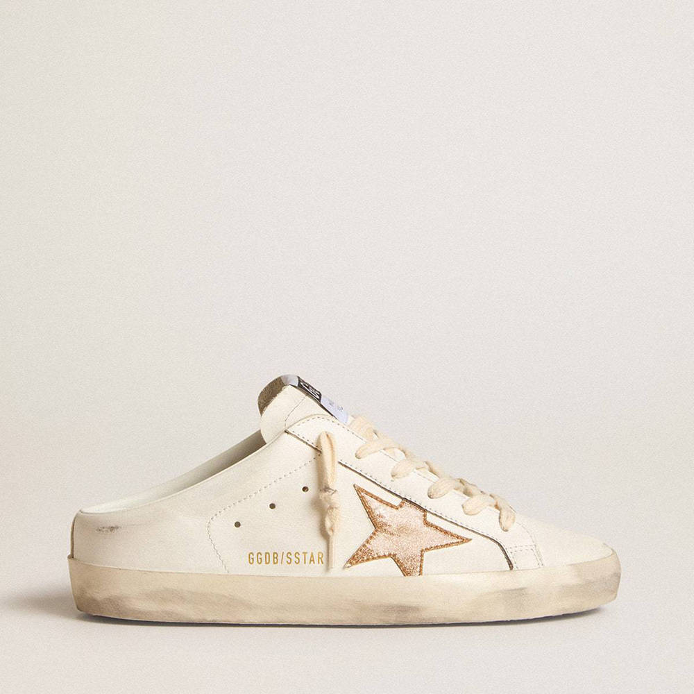 Golden Goose Super-Star Sneakers Sabots In Leather With Plasticized Gold Glitter Star