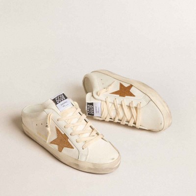 Golden Goose Super-Star Sneakers Sabots In Leather With Plasticized Gold Glitter Star