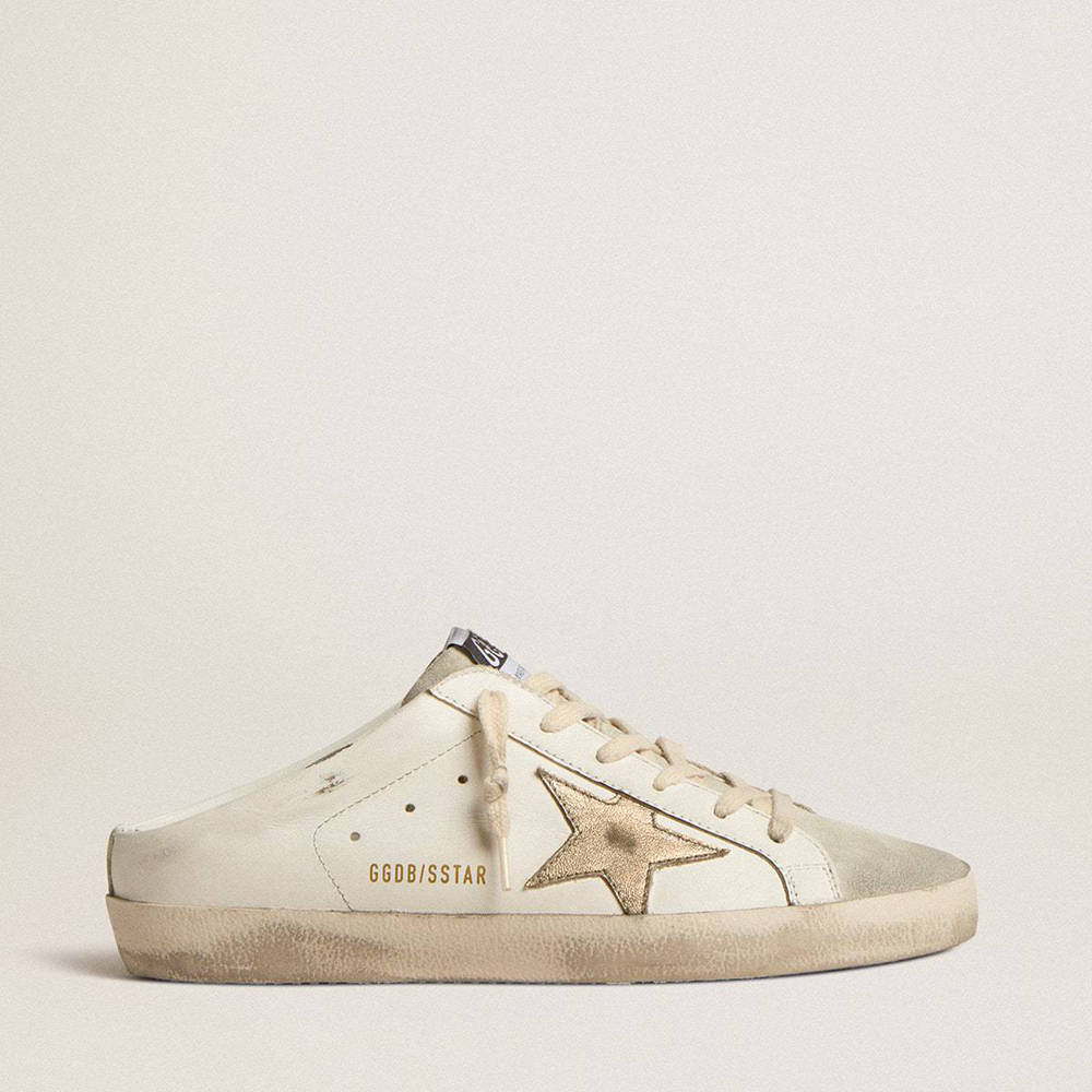 Golden Goose Super-Star Sneakers Sabots With Platinum Star And Ice-gray Suede Tongue