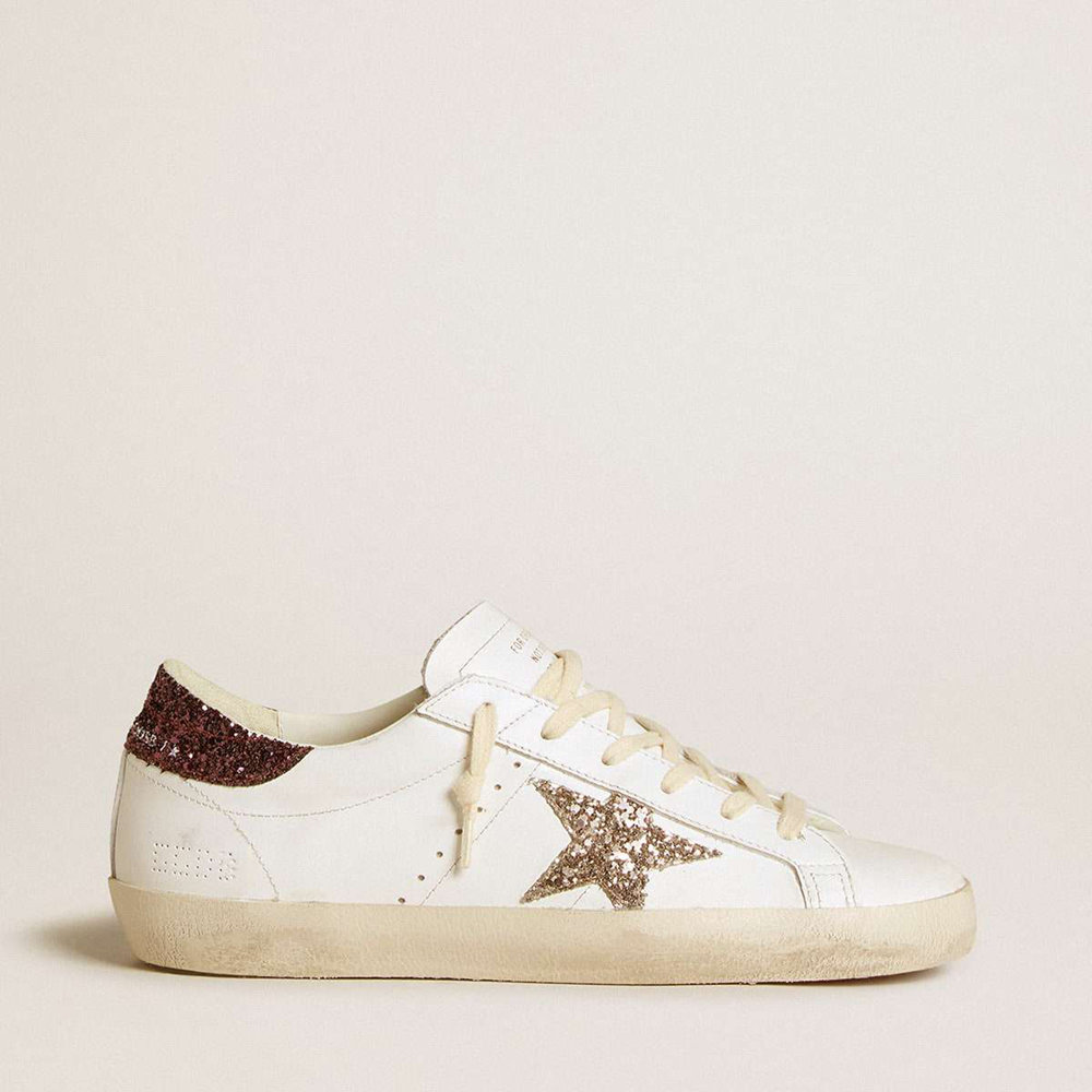 Golden Goose Super-Star Sneakers With Silver Glitter Star And Lilac Glitter Heel Tab