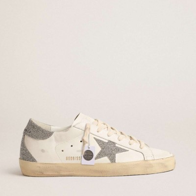 Golden Goose Super-Star Sneakers With Silver Swarovski Crystal Star And Heel Tab