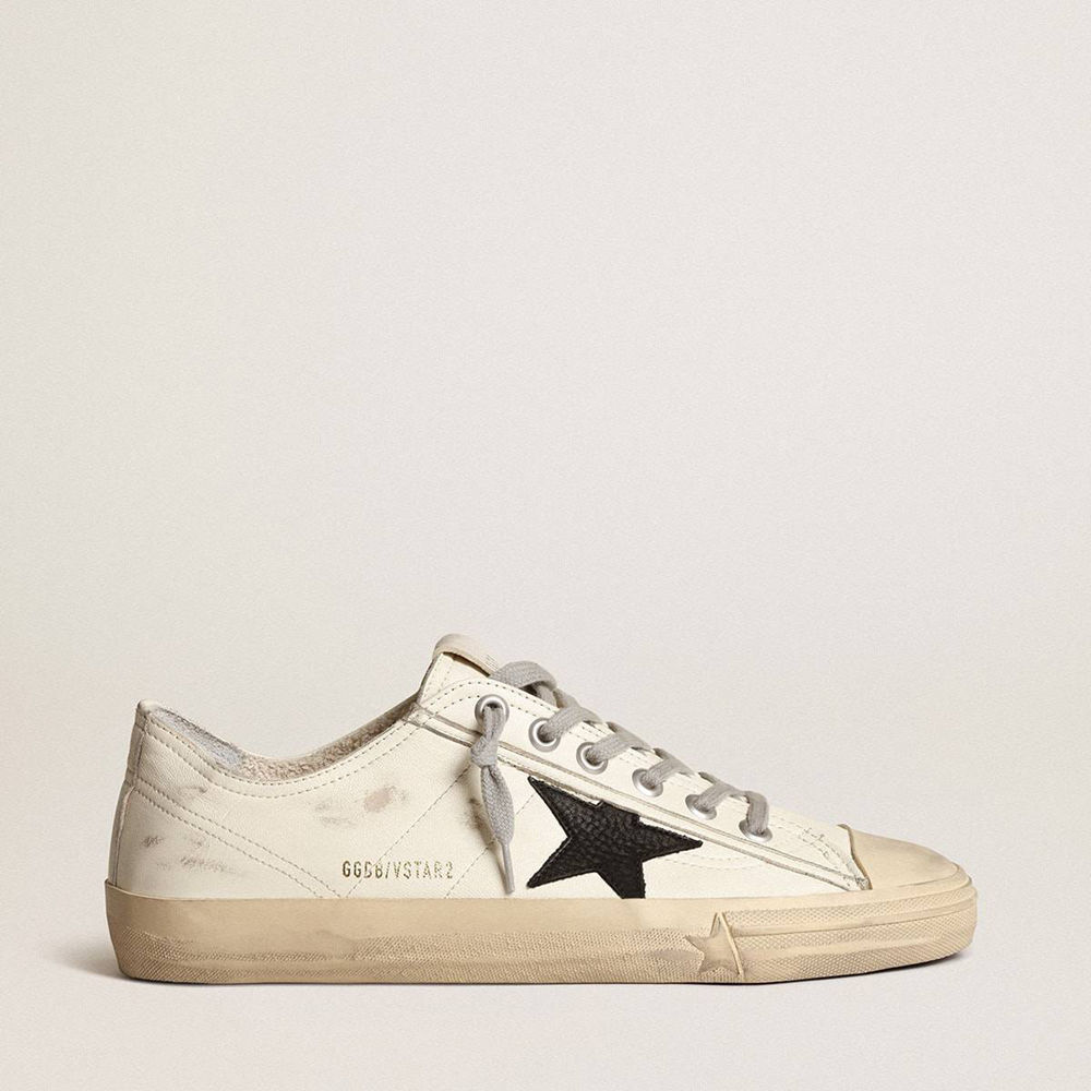 Golden Goose V-Star Sneakers In Nappa Leather With Black Nubuck Leather Star