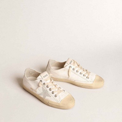 Golden Goose V-Star Sneakers In Nappa Leather With Ice-gray Suede Star And Heel Tab