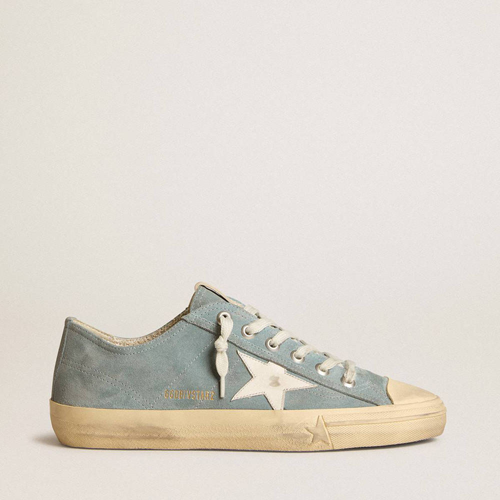 Golden Goose V-Star Sneakers In Silver-blue Suede With White Leather Star