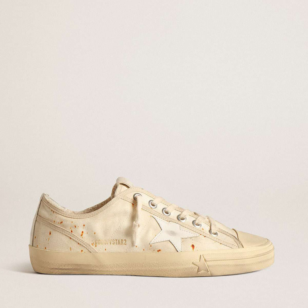 Golden Goose V-Star Sneakers LAB In Canvas With Leather Star And Rust-colored Marks