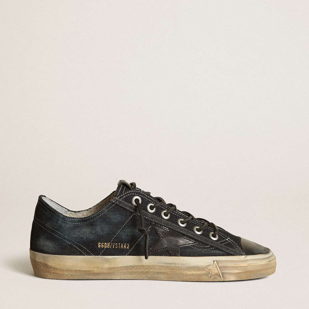Golden Goose V-Star Sneakers Sneakers In Midnight-blue Denim With Black Leather Star And Toe