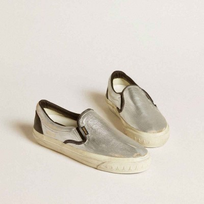 Golden Goose VCE Penstar Sneakers In Metallic Silver Leather With Black Leather Heel Tab
